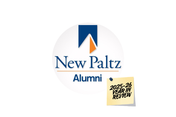 SUNY New Paltz Alumni logo with a sticky note that says 2025-26 Year in Review